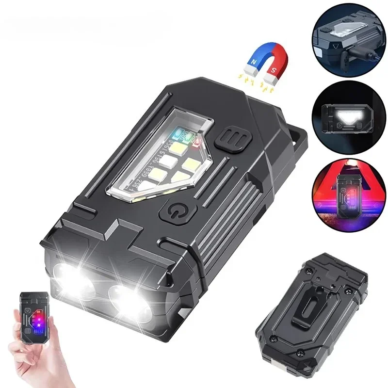 

Powerful EDC Pocket Keychain Flashlight Mini Rechargeable LED Light Multifunctional Magnetic COB Torch for Outdoor Camping Lamp