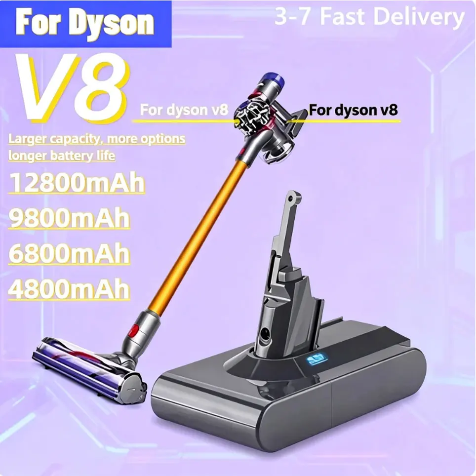 Batería de Repuesto para Dyson V8, 12800mAh, 21,6V, Serie V8, V8 Fluffy, Li-Ion, SV10, Aspiradora, Recargable, L70