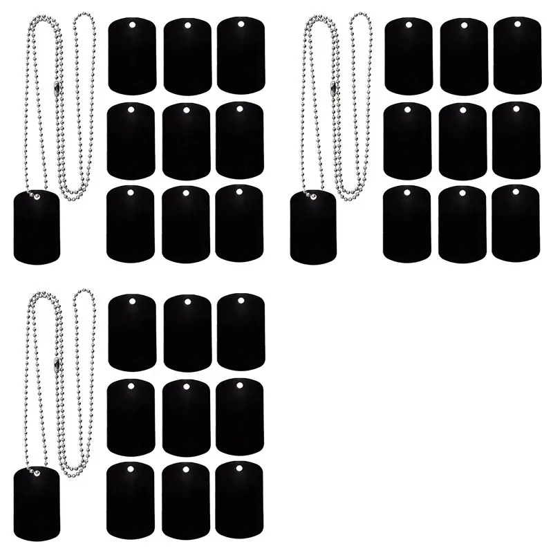 

【LAST CHANCE】75 упаковок алюминиевых пустых жетонов для лазерной гравировки с 24-дюймовой шариковой цепочкой из нержавеющей стали, черный