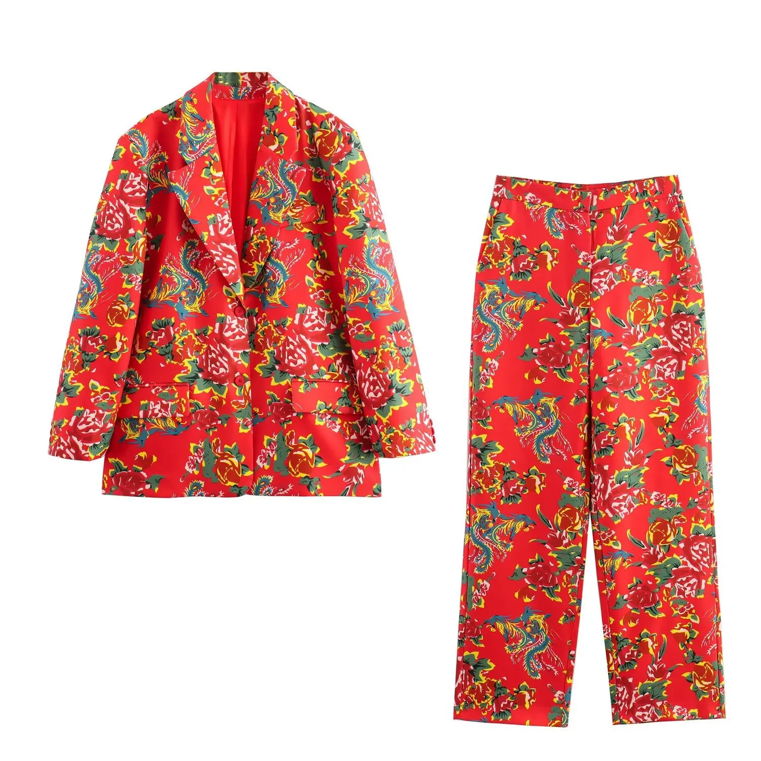 2023 new Northeast big flower women's fashion trend loose suit jacket + casual pants suit