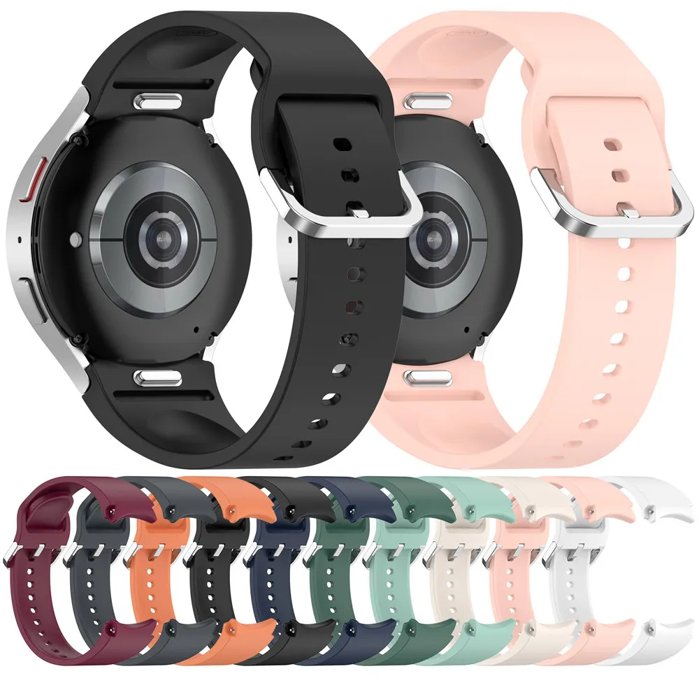 

Ремешок силиконовый для Samsung Galaxy watch 4 5 5pro 6 7 FE, браслет с серебристой пряжкой, Часовые аксессуары