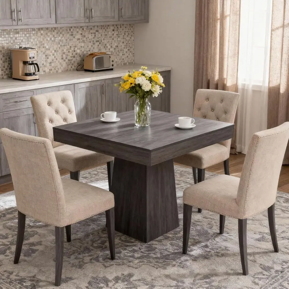 

Square Dining Table for 4, 31.5'' Modern Wood Farmhouse Kitchen Table with Pedestal Base, Small Dining Tables for Kitchen, Livin