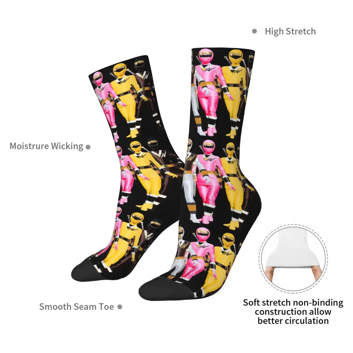 Mighty Morphin Power Ranger Socks Harajuku calze di alta qualità calze lunghe per tutte le stagioni accessori per regali Unisex