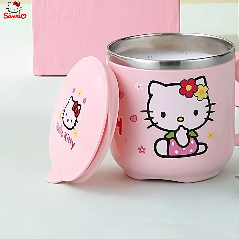 1pc Sanrio Hello Kitty Stainless steel Insulated Water cup Cartoon Double Insulated Anti-Scalding Cup with Lid and Handle