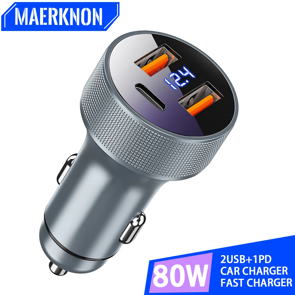 

PD USB C Car Charger 80W Fast Charging Dual USB Phone Adapter For iPhone 13 12 Xiaomi Samsung Huawei Type C Quick Charger In Car