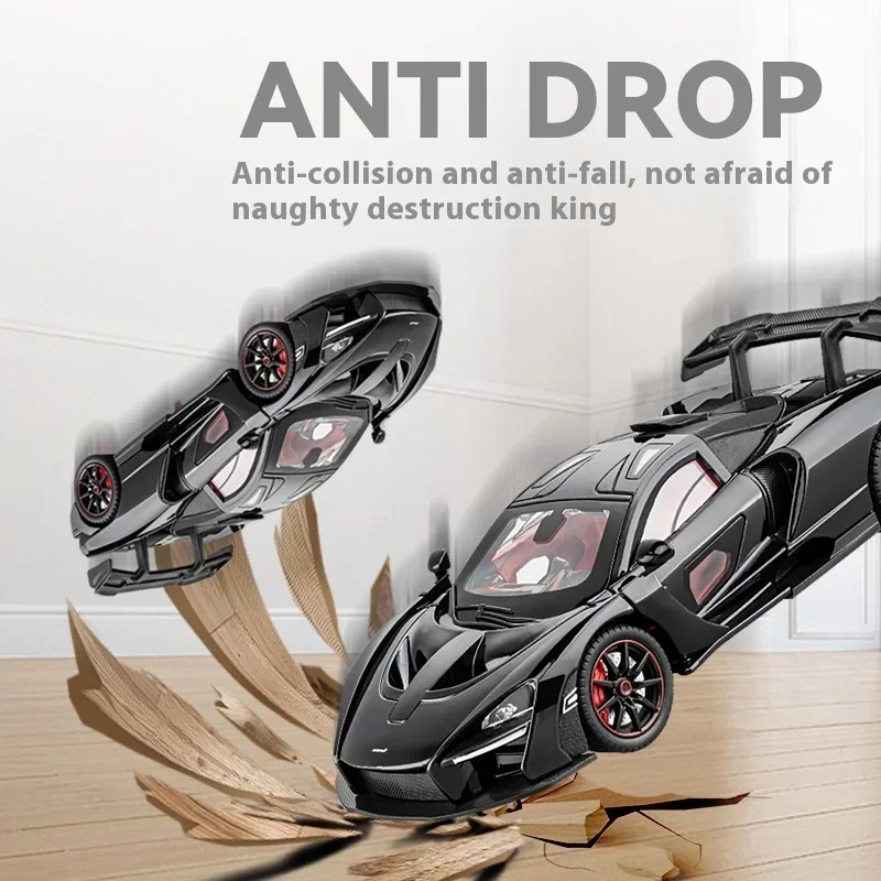 Modelo de coche fundido a presión de Metal de aleación Senna 1:24, colección de sonido y luz, Hobby, Serie de súper carreras, regalo de cumpleaños y vacaciones para niño