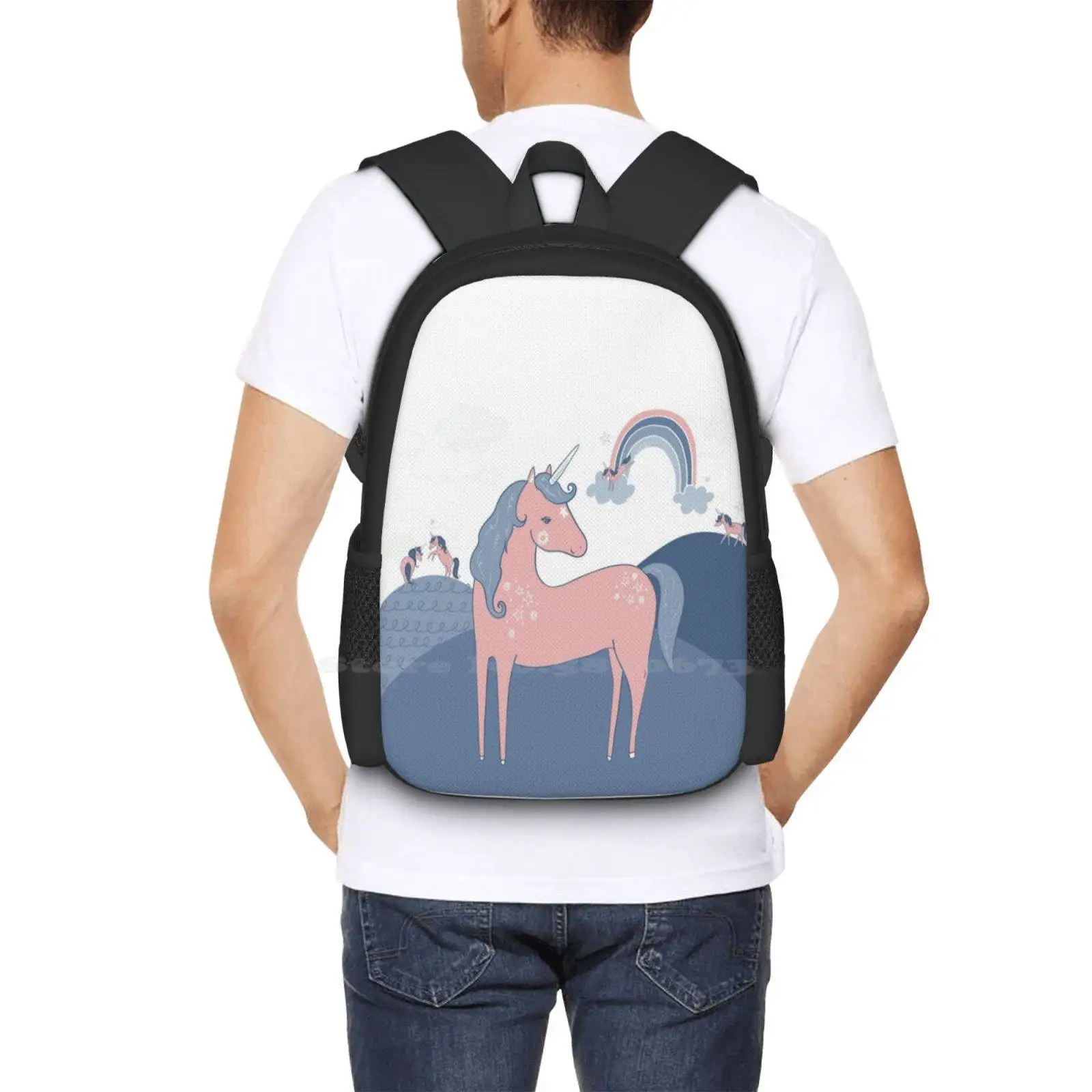 Unicorn Hills 3D Print Design zaino borsa per studenti cavallo Magical Myth unicorni Pink Blue Illustrator Pattern children