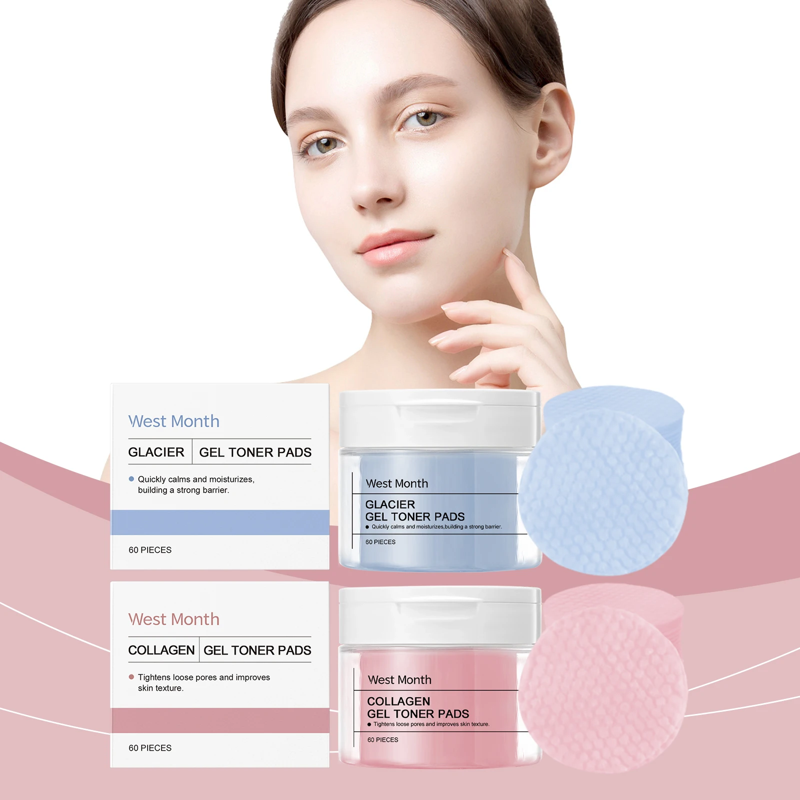 WEST MONTH Winter Collagen Gel Toner Pads ให้ความชุ่มชื้นอย่างล้ําลึก รู้สึกสบาย เพิ่มความยืดหยุ่นของผิว กระชับ