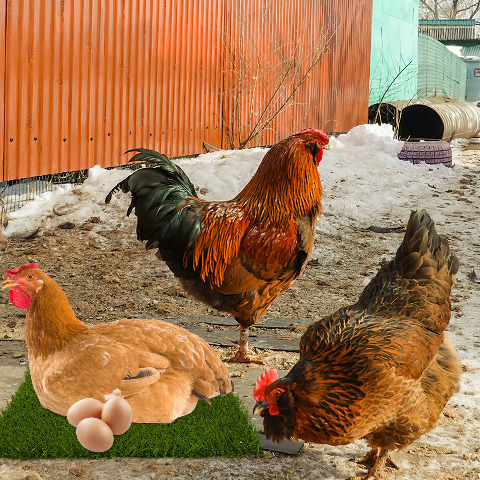 

3Pcs Artificial Turf Chicken Nesting Pads Soft Comfortable Washable Cushion Non-Rolling Egg Protection for Chicken Coop