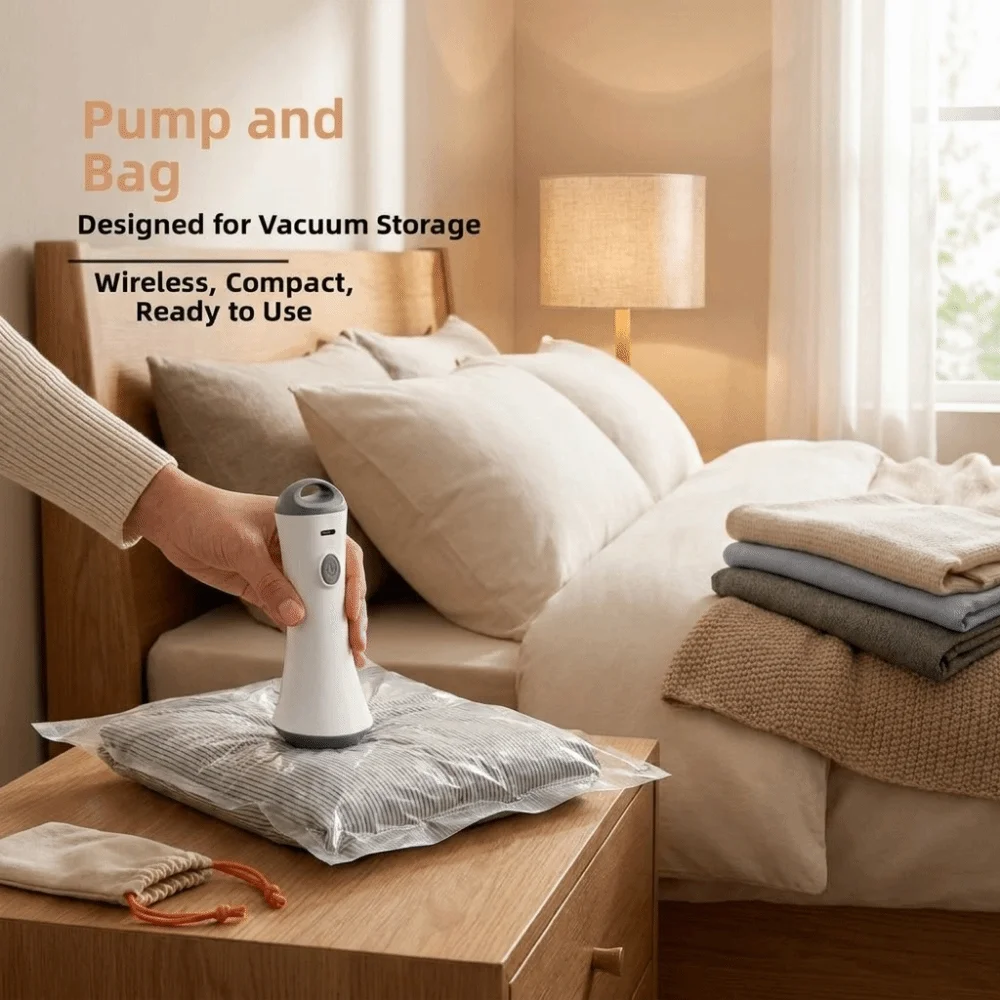 Portable Electric Vacuum Pump Wireless Low Noise Vacuum Bag Pump USB Rechargeable Lightweight Compressed Bag Air Pump