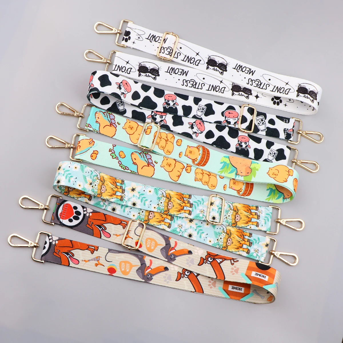 Cartoon Animal Dog Capybara Nylon Shoulder Bag Strap Adjustable Women Handbag Strap Metal Buckle Soft Strap Bag Accessories