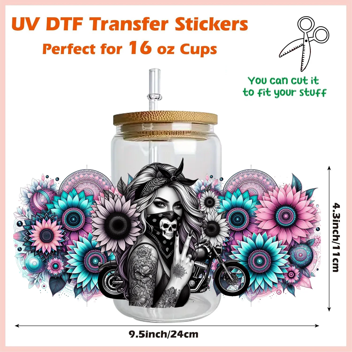 Girl power Series Easy peel waterproof DIY Decals 3D transfers uvdtf crystal stickers 16oz uv dtf cup wraps for Glasses