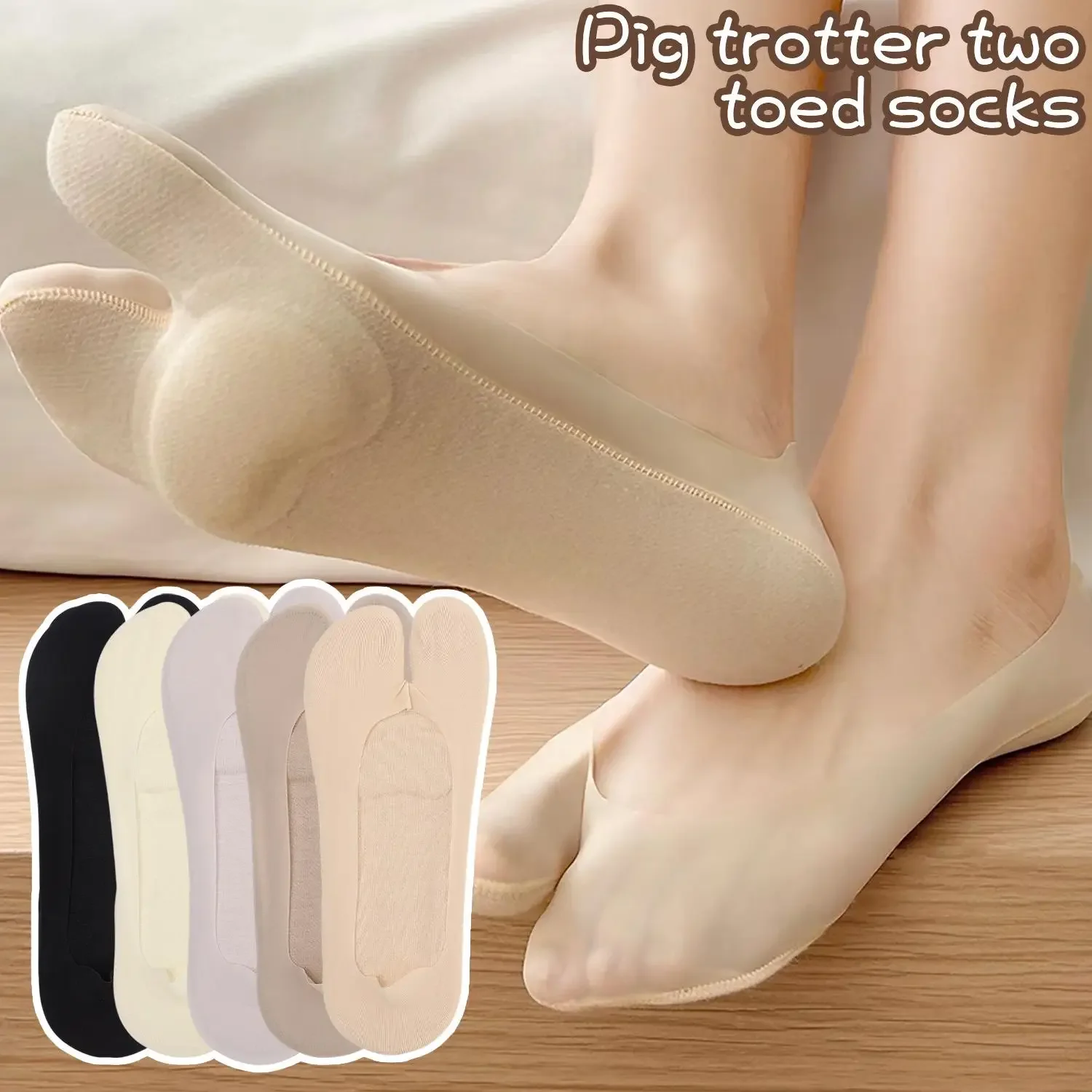 Schwammgepolsterte Zwei-Finger-Socken Unsichtbare Rutschfeste Niedrig Geschnittene Socken Einfarbig Bequem Atmungsaktiv Sommer Dünne Baumwoll-Tabi-Socken – Detail 4