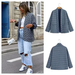 PB&ZA2024 Autumn New Women's Fashion Style Versatile Quilted Cotton Printed Loose Cotton Clothes Cotton Jackets