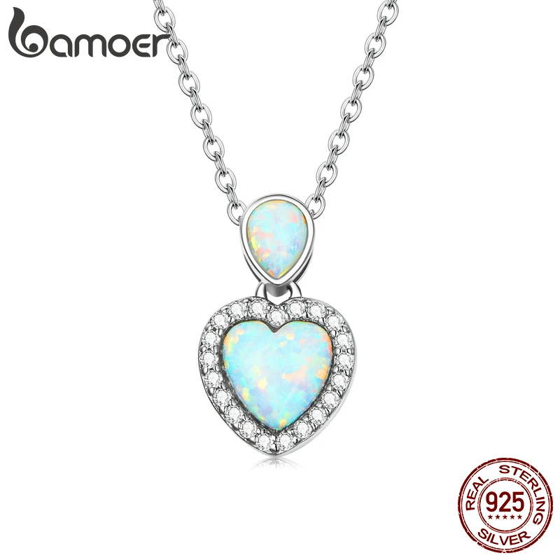 bamoer Genuine 100% 925 Sterling Silver Shining CZ Choker Necklace Heart-Shaped Pendant Chain Necklace for Women Fine Jewelry