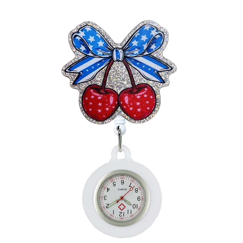 YIJIA Cartoon Bowknot Hospital Medical Supply Clip-on Hanging Lapel FOB Doctor Nurse Watches with Silicone Cover