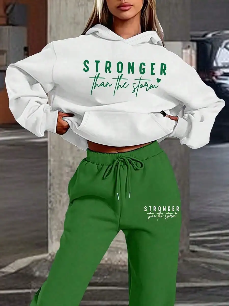

Женская укороченная толстовка с принтом «Stronger Than the Storm», свободный крой, смесовая ткань, осенне-зимняя повседневная одежда