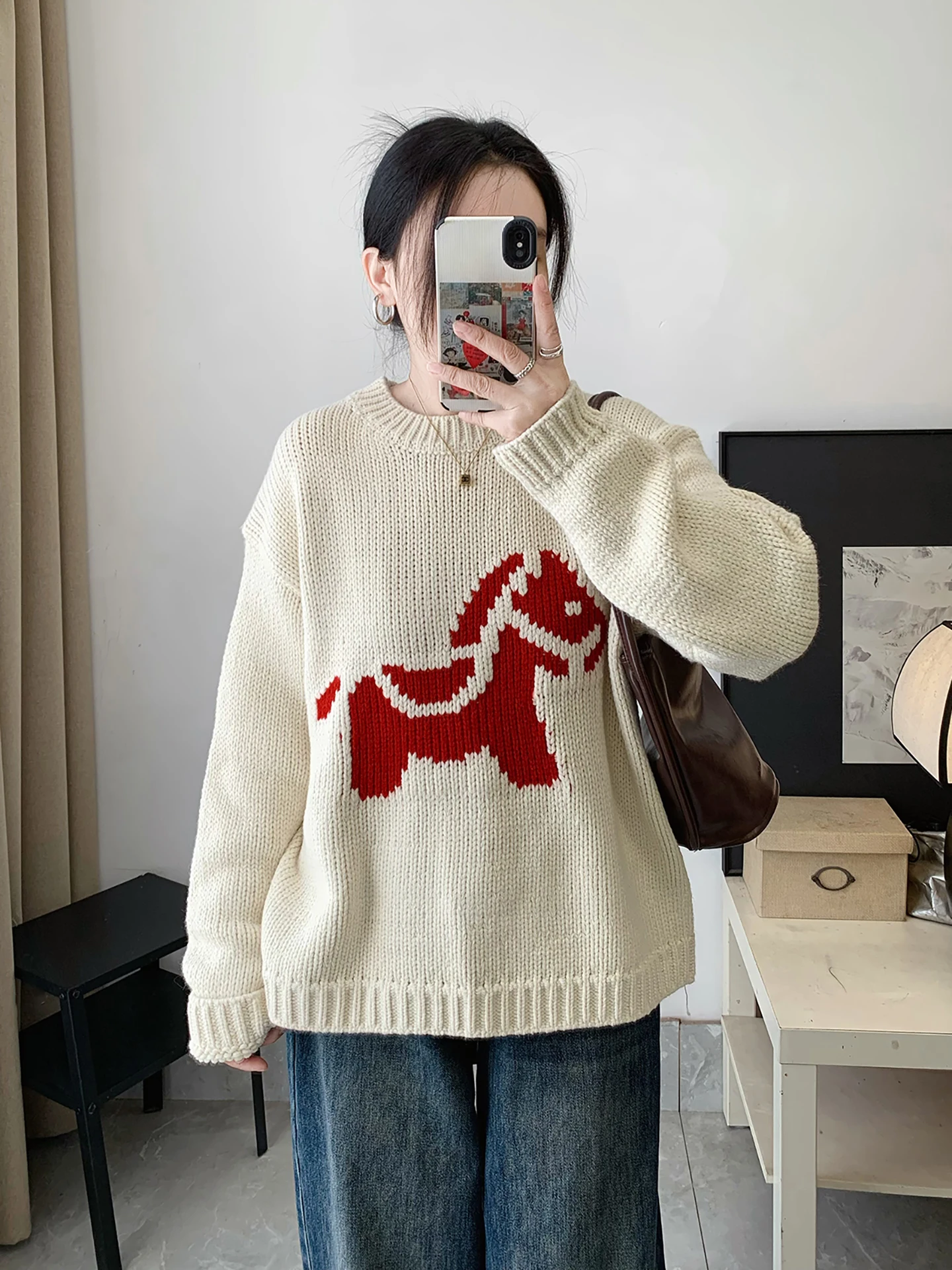 

Laid-ba Sle Thiened Knitted Sweater Women's Autumn Winter Loose Fit Soft Comfortable Polyester Fiber Long Sve round ...