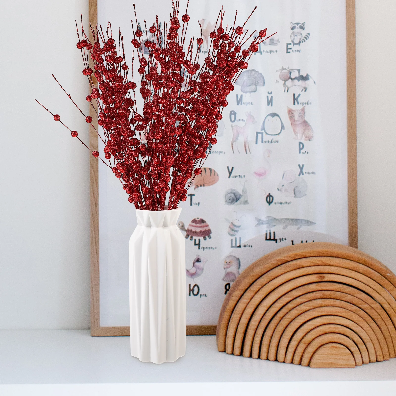 

10Pcs Artificial Berry Stems Christmas Picks Glittering Simulation Berries for Wreaths Garland Tree Decor Holiday Centerpiece