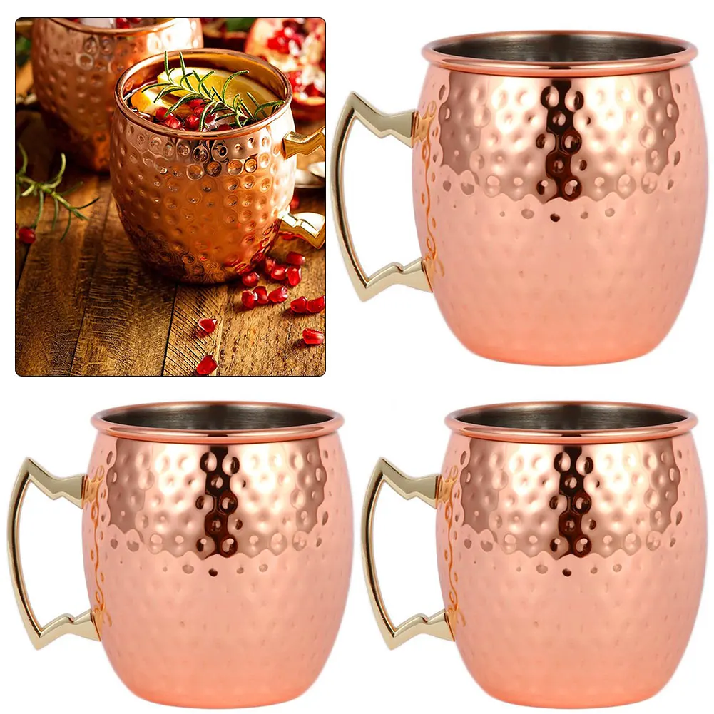 

3 шт., медная кружка Moscow Mule, металлическая чашка из нержавеющей стали, посуда для пива, вина, кофе