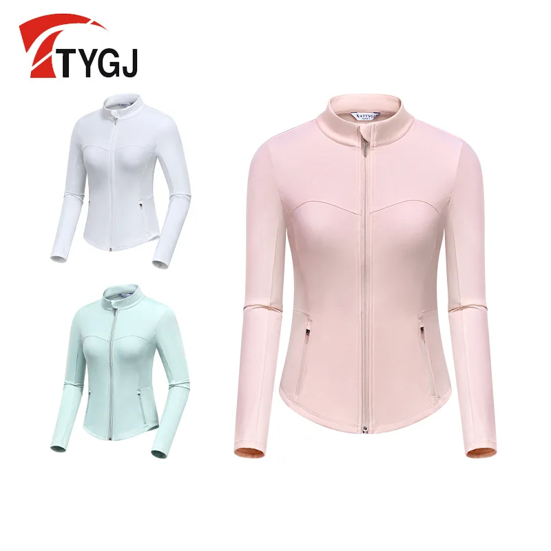 TTYGJ Women Sport Golf Jacket Fashion Tight-fitting Sportswear Coat Training Running Gym Yoga Tops Solid Color Cardigan Jacket