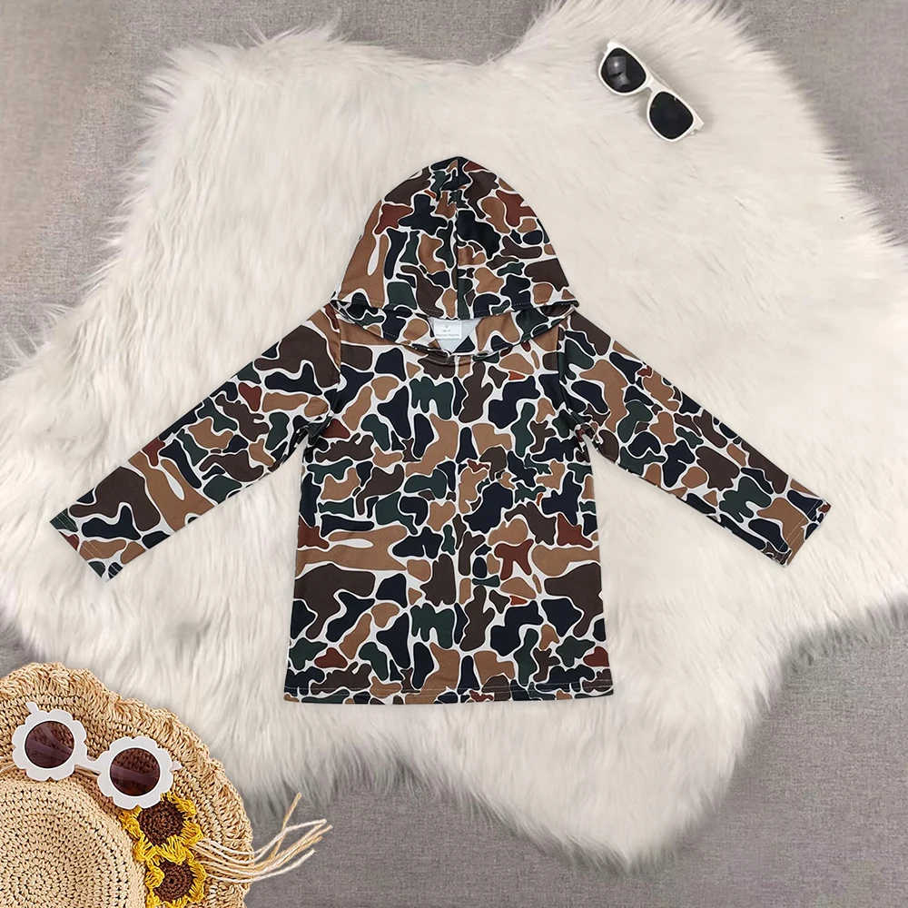 

8.22 Baby Boys Long Sleeve Tops Baby Boys Dark Brown Camo Long Sleeve Hooded Tops