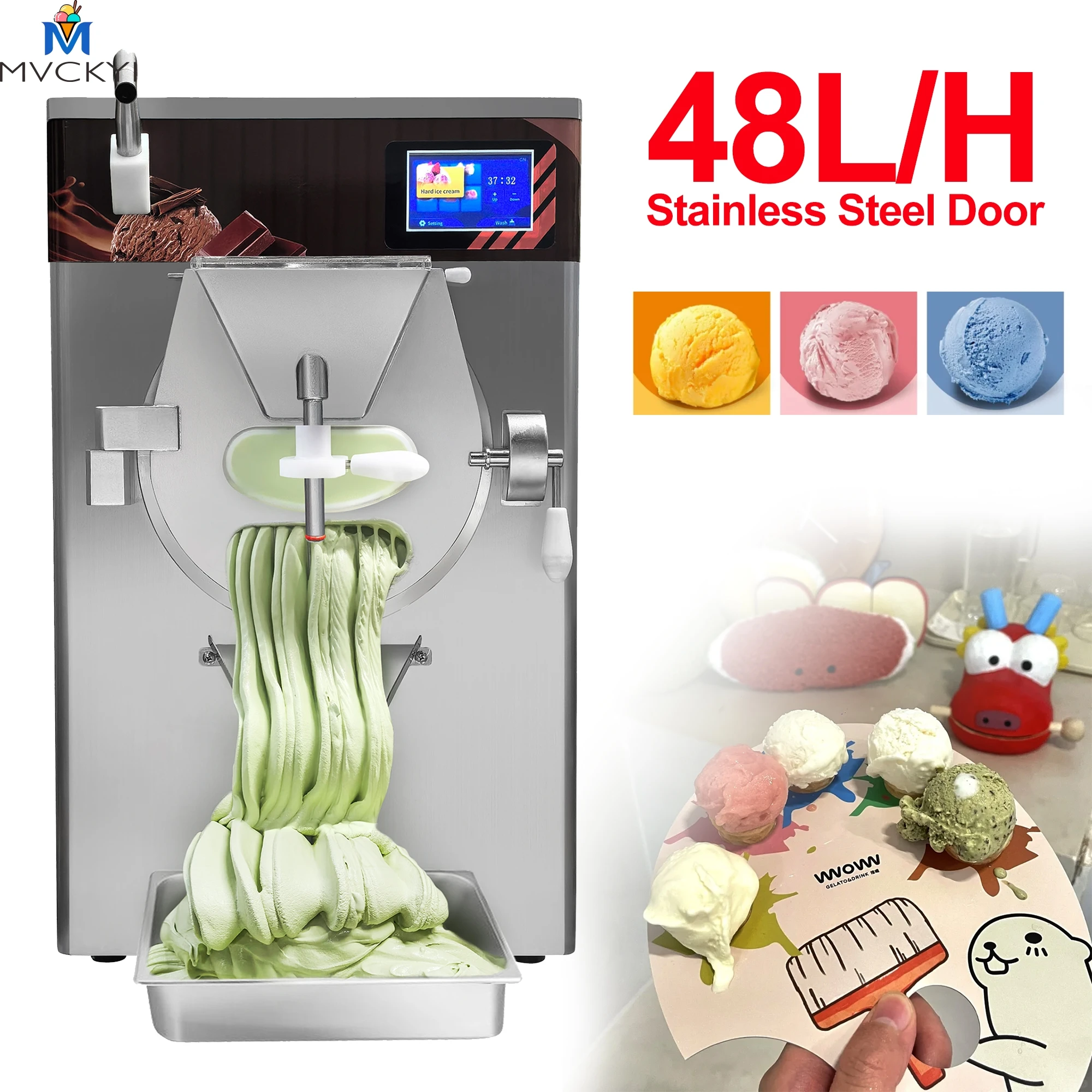 

Mvckyi 48L/H 5 Program Artisan Gelato Machine Single Nozzle Batch Freezer Combo Italian Hard Ice Cream Machine