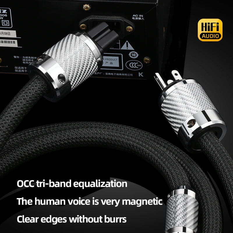ATAUDIO HiFi Power Cable OCC Hi-end AU/EU/US Vseries Audiophile Carbon Fiber Rhodium Plated Plug Amplifier Filter Power Cable