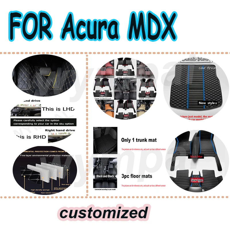 

LUXURY Car Floor Mats For Acura MDX YD8 YD9 YE1 2022 2023 2024 7seat Anti-dirty Leather Carpets Floor Mat