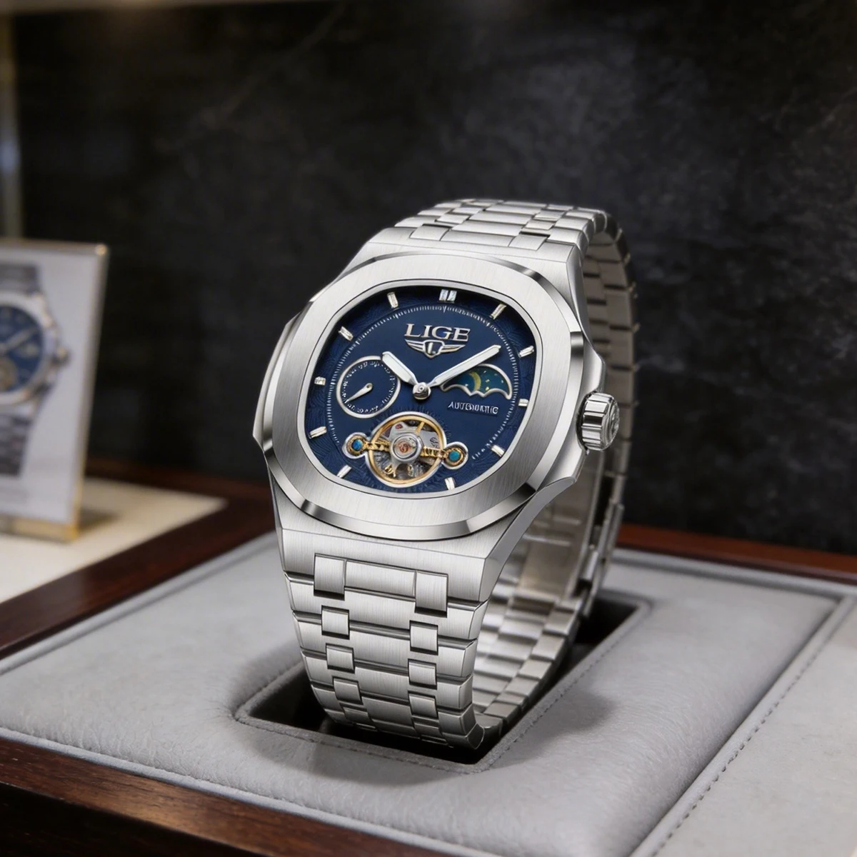 

Часы LIGE с двойным секундным турбийоном, механические часы для мужчин, из нержавеющей стали, оригинальные, с ночной подсветкой, водонепроницаемые мужские часы, reloj.