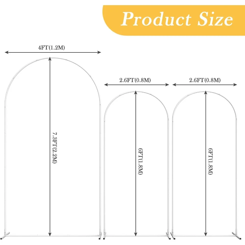 Wedding Arch Backdrop Stand 7.3FT& 6FT& 6FT Set of 3,Metal Arch Backdrop Stand for Wedding Ceremony Baby Shower, White