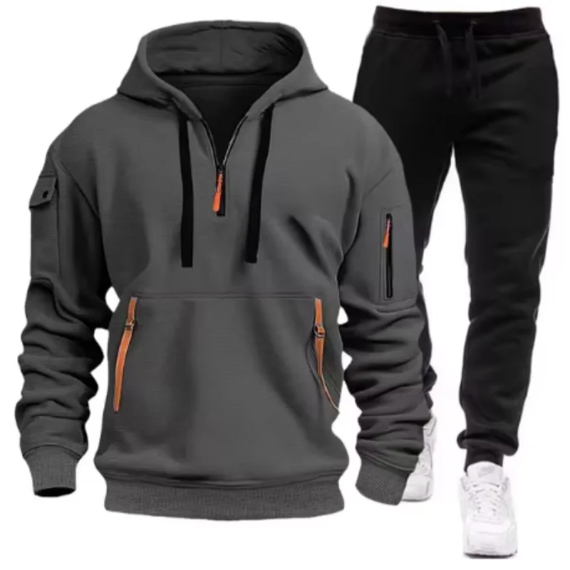 Men Tracksuit Casual Joggers Hooded Sportswear Jackets And Pants 2 Piece Sets Hip Hop Running Sports Suit S-XXXL