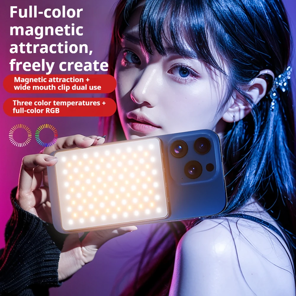 

Cyber Technology Style RGB Magnetic Fill light Mobile Phone Selfie Video live Outdoor Shooting Clip light RGB Multi-style Lamp