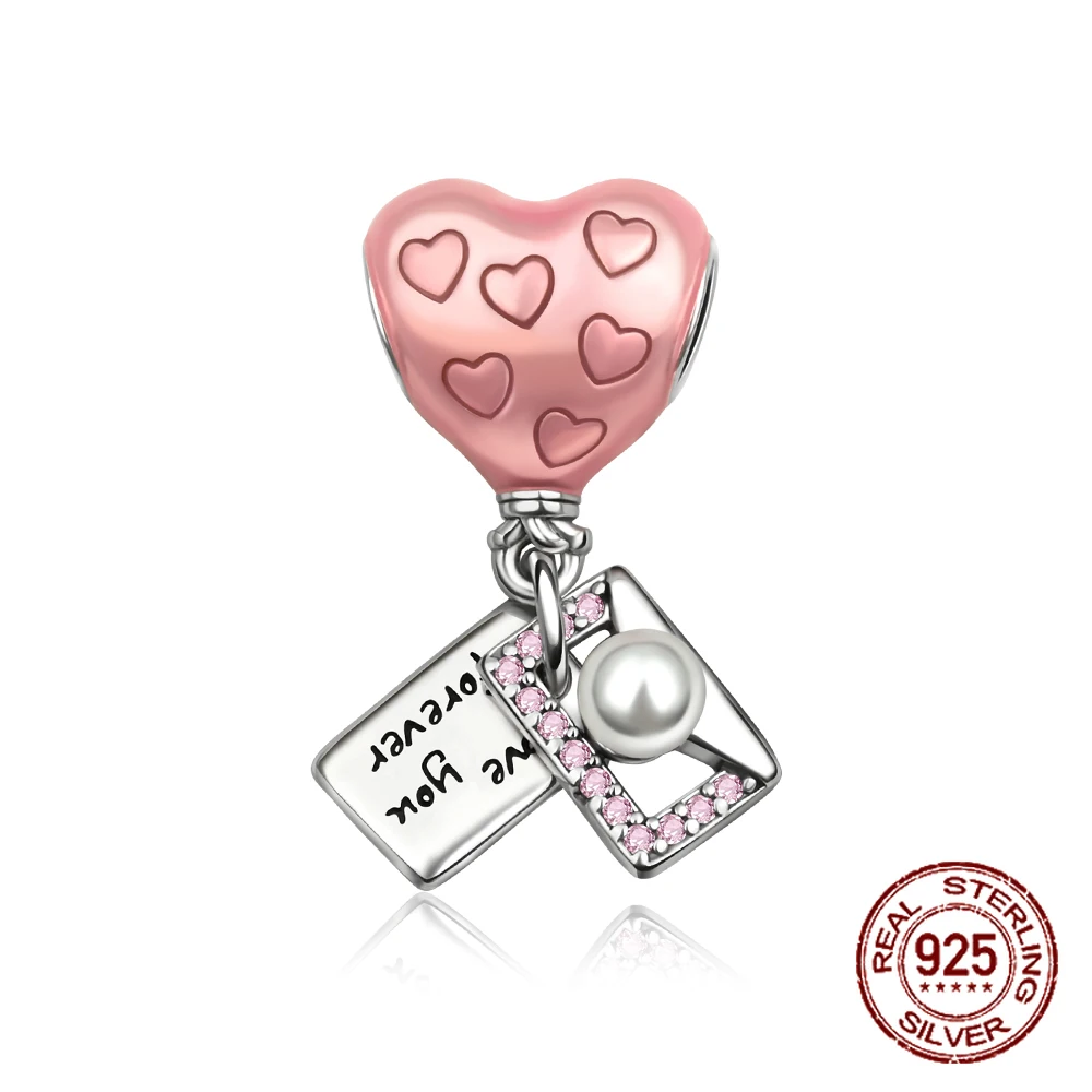 

925 Sterling Silver Love You Forever Charm Hot Air Balloon&Love Letter Beads Fit Original Charm Bracelets Women DIY Jewelry Gift
