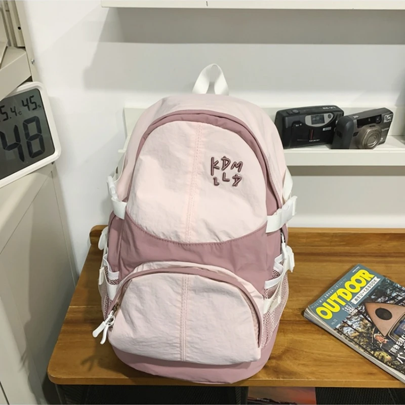 Solid Color Nylon Zipper School Bags 2025 Spring New Large Capacity Soft Handle Softback External Frame Youth Backpack