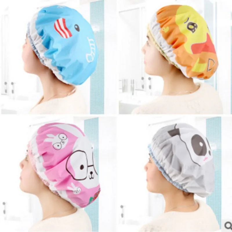 Waterproof Bath Hat Home Lovely Cartoon Shower Cap Children Adult Fruit Print Thickened Elastic Cap Women Spa Hair Salon Tool