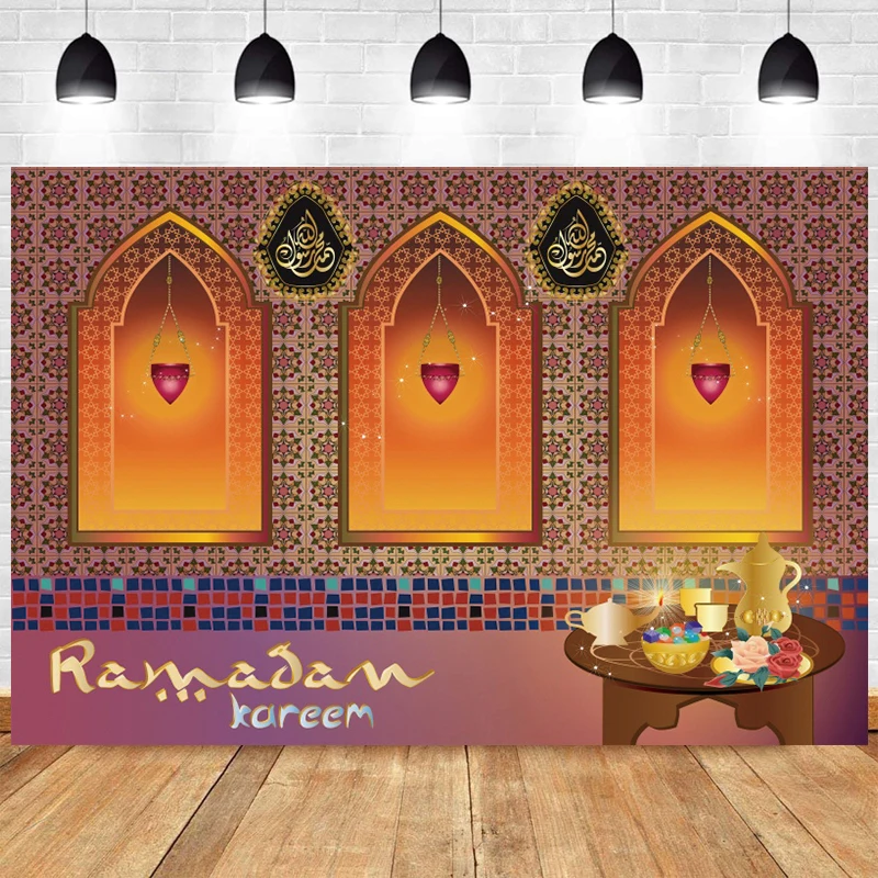 Ramadan Kareem Backdrops Banner Muslim Islam Party Decorations Eid Mubarak 2024 Vinyl Photo Background Photography Studio Props