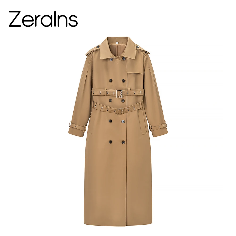 

ZERAINS 2021, осенняя новая женская одежда, персонализированная темпераментная универсальная длинная стильная ветровка с двойным поясом для поездок на работу
