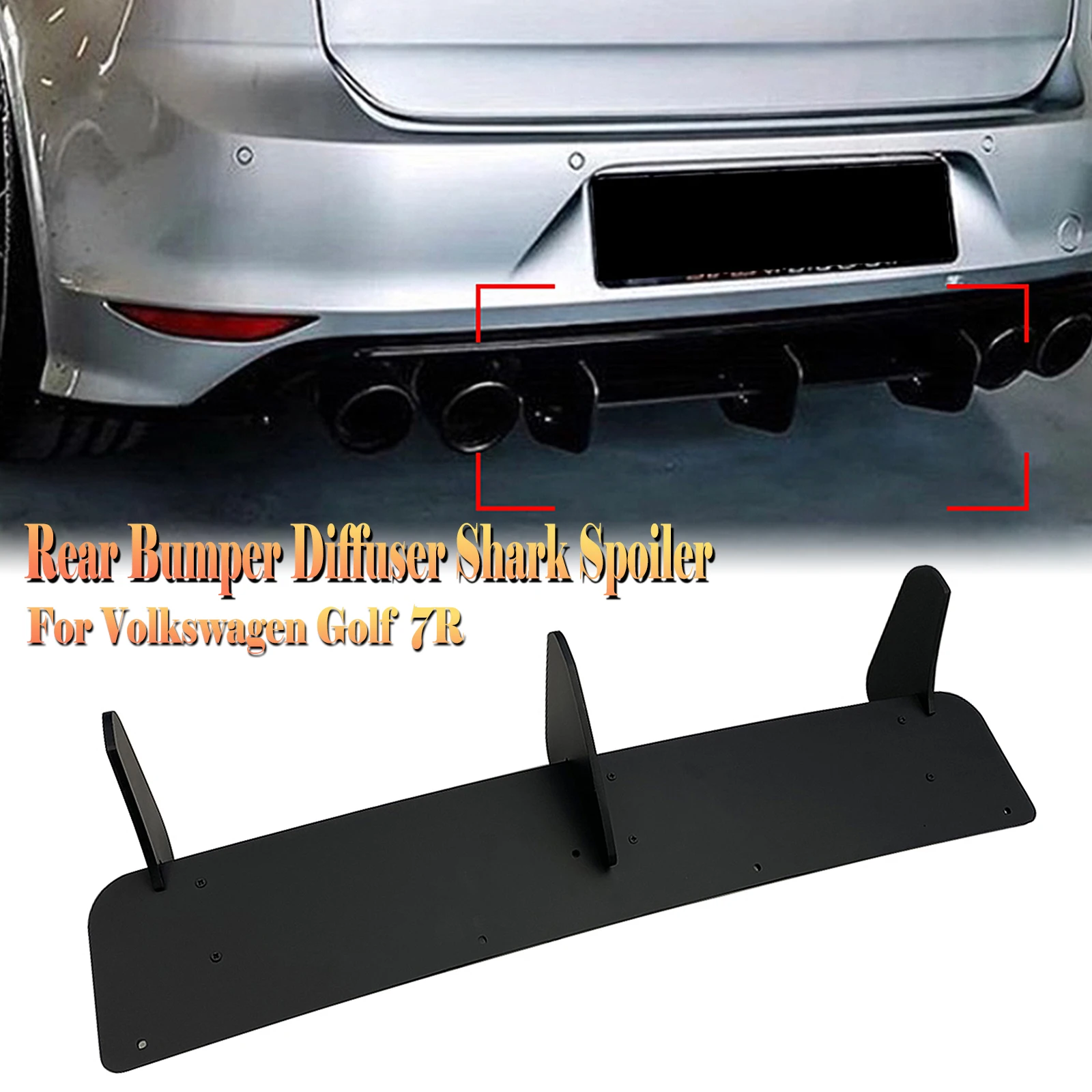 For Volkswagen VW Golf 7 MK7 R Rline 2014-2017 Rear Bumper Diffuser Shark Spoiler Kit Boot Lower Splitter Plate Bracket Trim