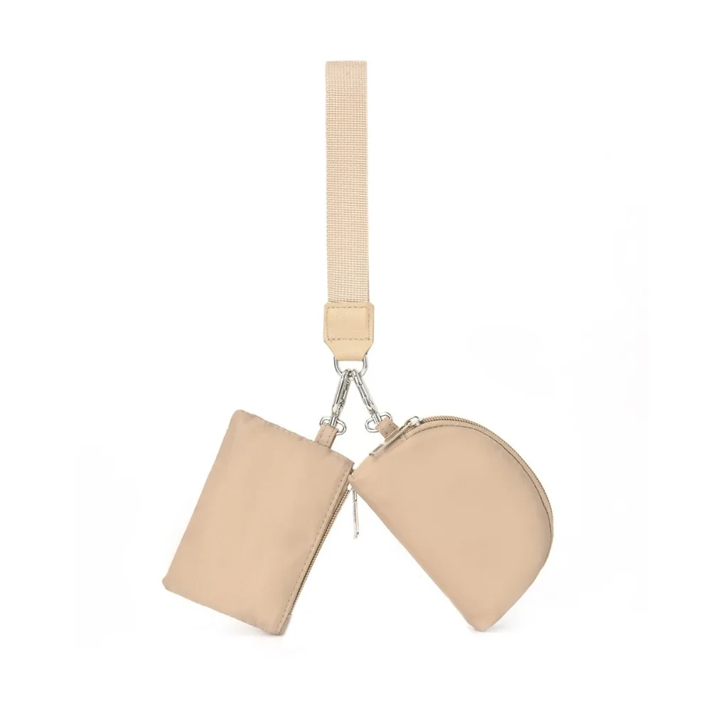 Cute Zipper Around Wristlet Wallet Detachable Small Dual Pouch Wristlet Keychain Purse Mini Coin Pouch for Women Girls