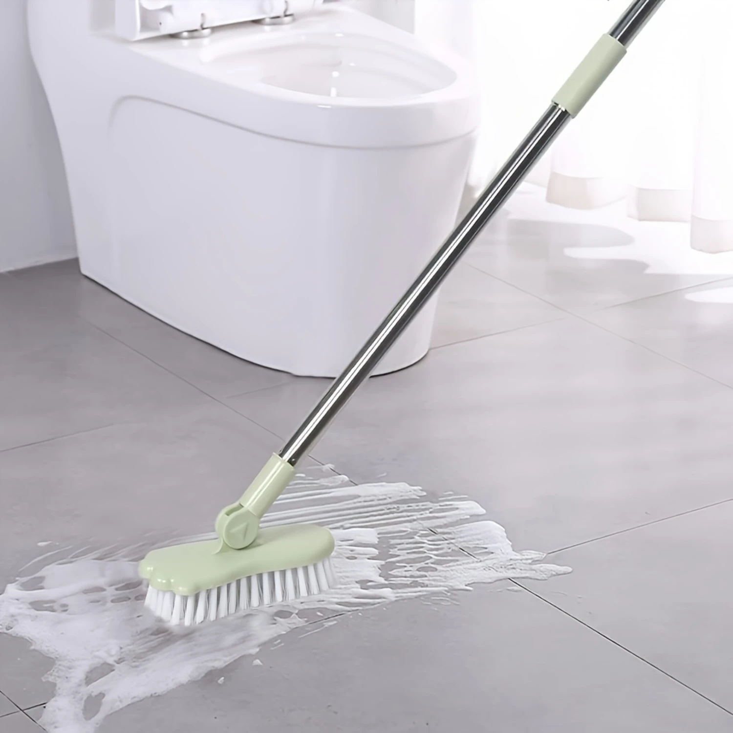 Versatile 47.2 Long Handle Rotating Scrub Brush - Adjustable, Multi-Surface Cleaning Tool For Bathroom, Kitchen, Deck & More