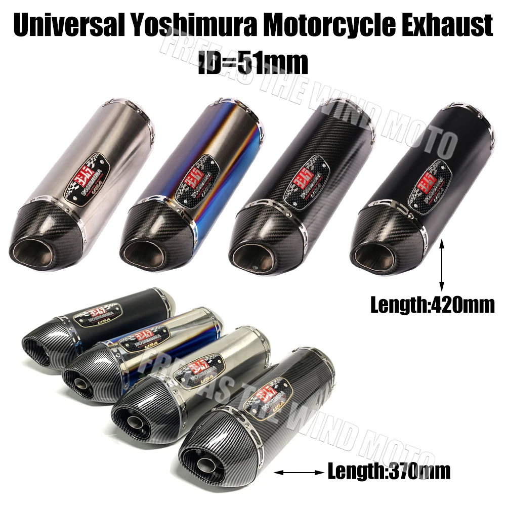 

51MM Universal 370mm 420mm Yoshimura Motorcycle Exhaust Muffler Pipe Escape For Yamaha Kawasaki Suzuki Honda Exhaust Accessories