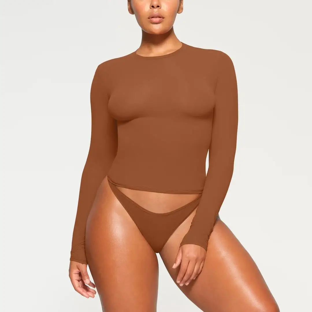 Kardaian round Ne Long Sve T-irt Women's Pure Color Soft Comfortable Skin-friendly Slimming Base Layer irt