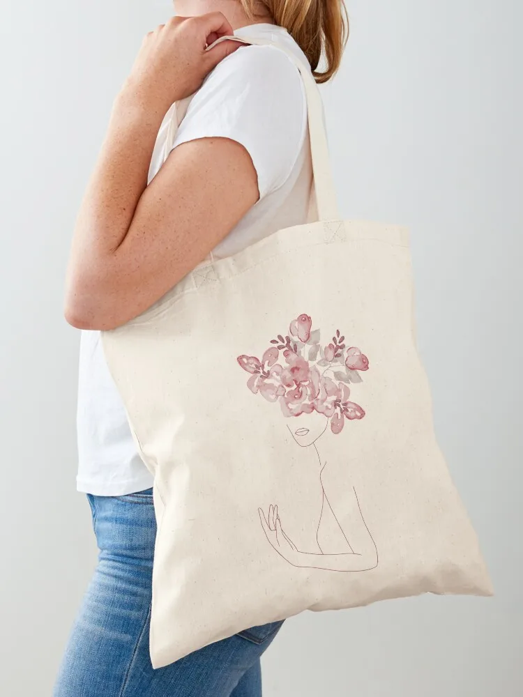 

Fashion Victim - Elegant Line Art Woman With Roses Tote Bag free delivery bags Reusable bags bag luxury women Custom bag