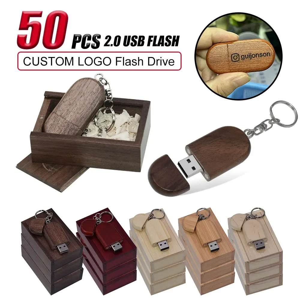 50PCS/LOT Wooden Usb2.0 + Packing Box USB Flash Drive Pendrive 2GB 4GB 16GB 32GB Photography Creative Gift Customizable LOGO