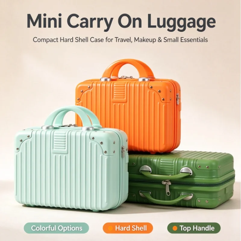 14 Inch Mini Travel Makeup Case, Password Cosmetic Hand Luggage Organizer, Small Boarding Suitcase Cosmetic Box for Travel