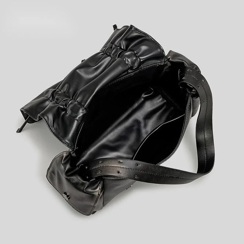 Bolso de hombro plisado con diseño de lazo para mujer, bolsa de axila con forma de media luna, bolso de motocicleta Y2K