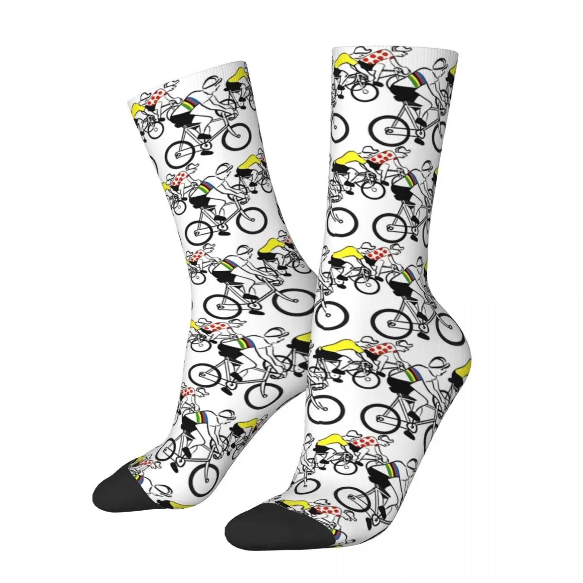 Funny Crazy Sock for Men Vintage Cycling Figures Hip Hop Harajuku Seamless Pattern Printed Boys Crew Sock Casual Gift