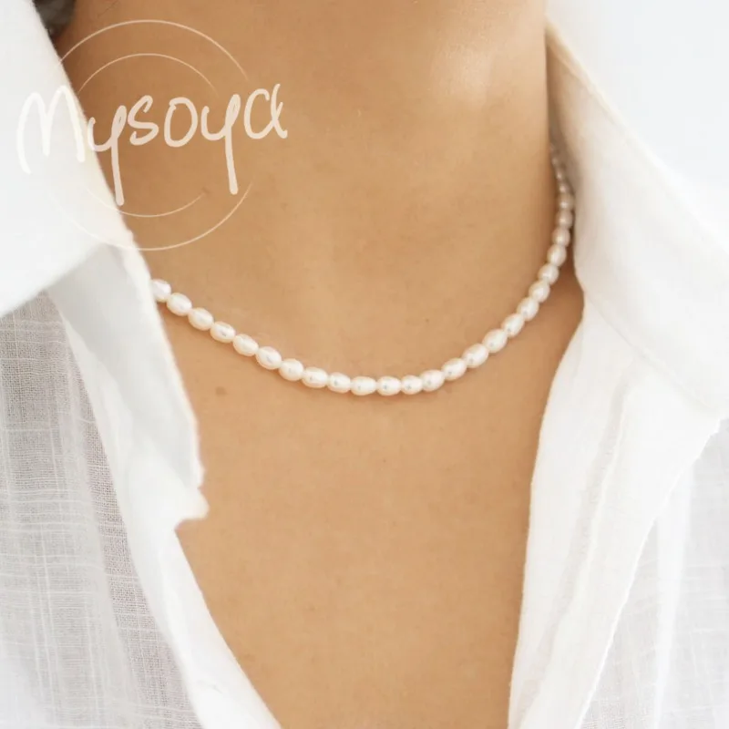 

MYSOYA White Baroque Freshwater Pearl Necklace 2-3mm With Gift Box For Her/Him Birthday/Wedding/Christmas/New Year Gift