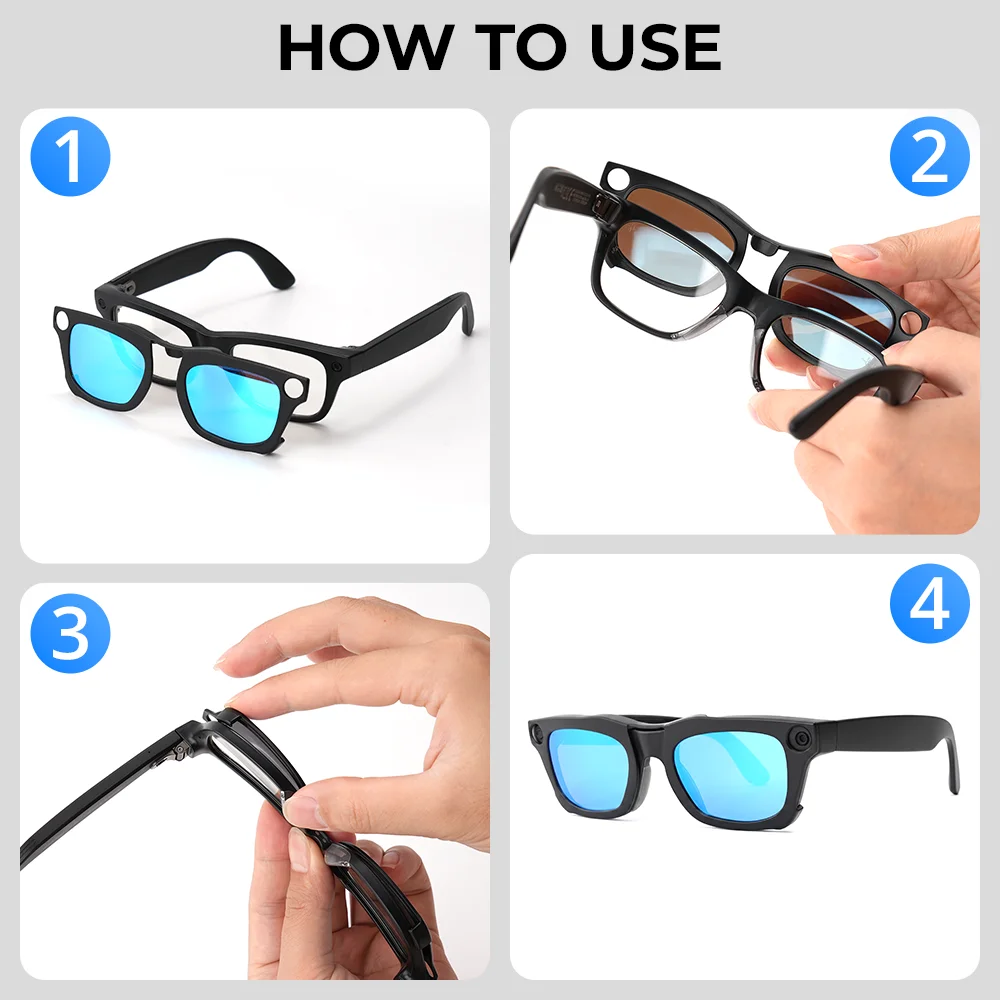 HIBLOKE Clip For Ray-Ban Meta Blayzer RW7001 50-19 Standard Smart Glasses Accessories Matte Polarized Clip Sunglasses Lenses view 5